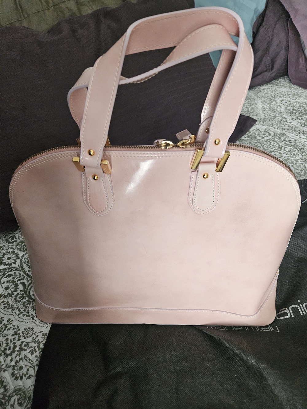 Alberta di Canio Blush Pink Patent Leather Top-Handle Tote Bag